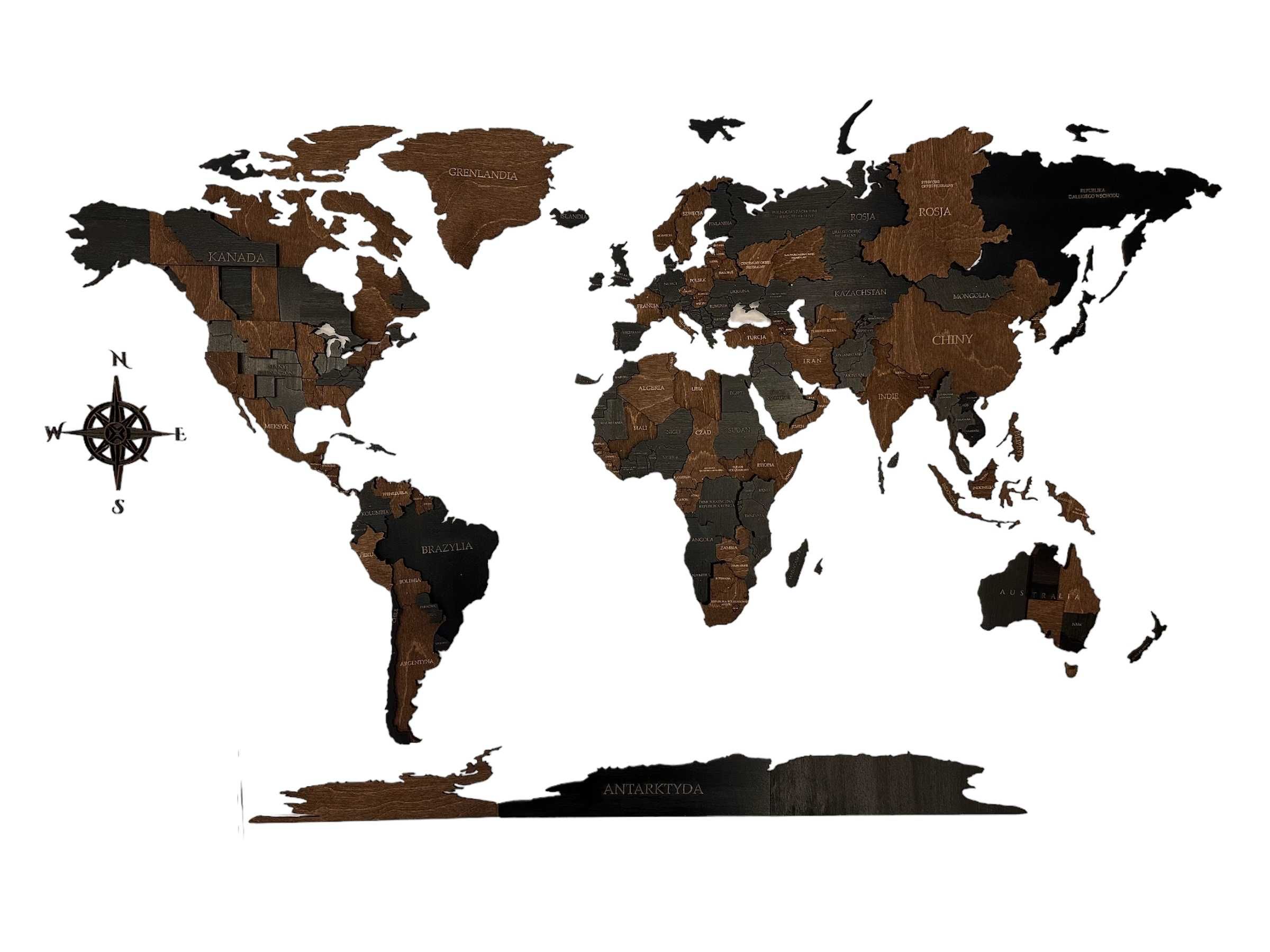 Mapa Świata 3D 105x63cm, czarny i palisander