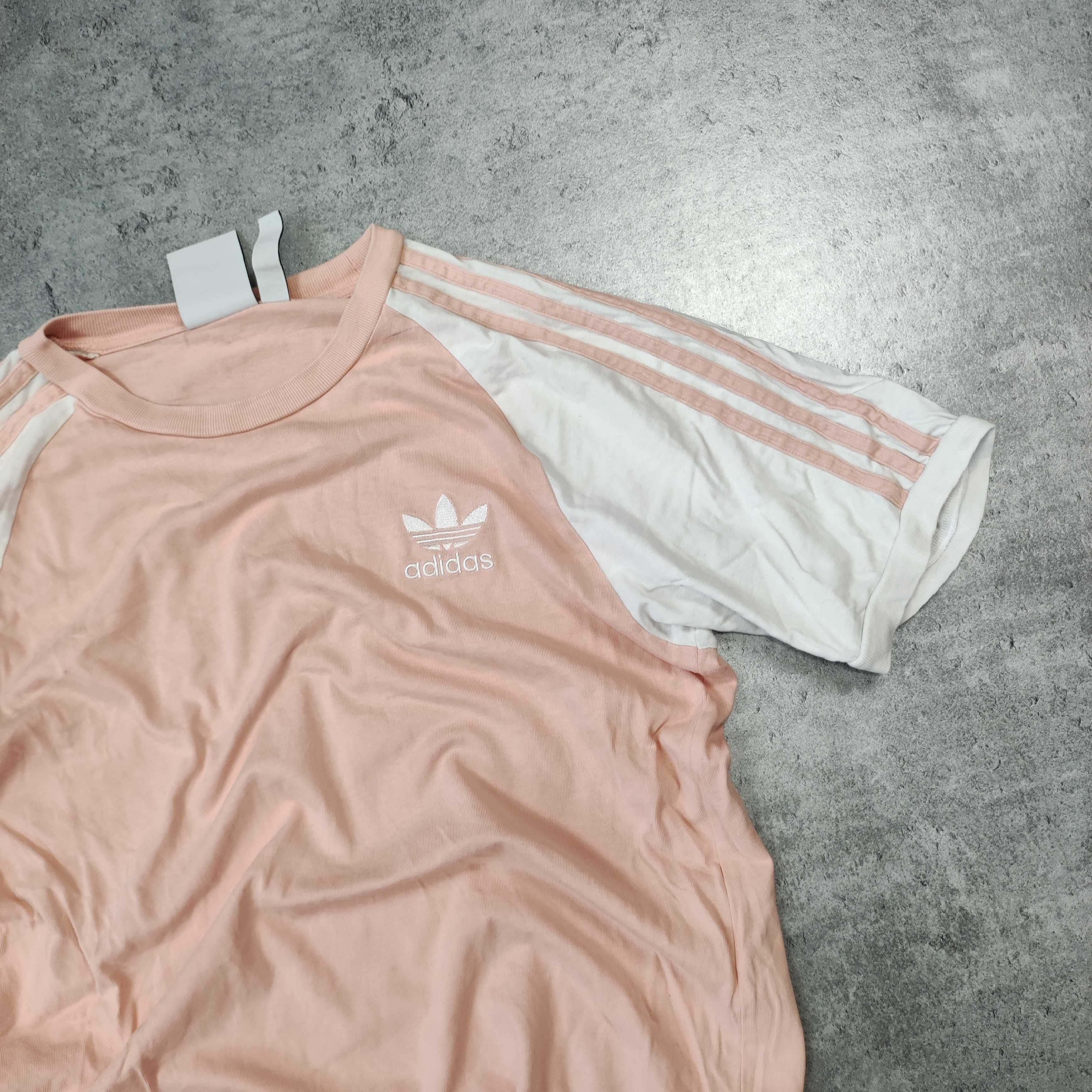 MĘSKA Koszulka Bawełna Lekka California Adidas 3 Paski Pudrowy Róż