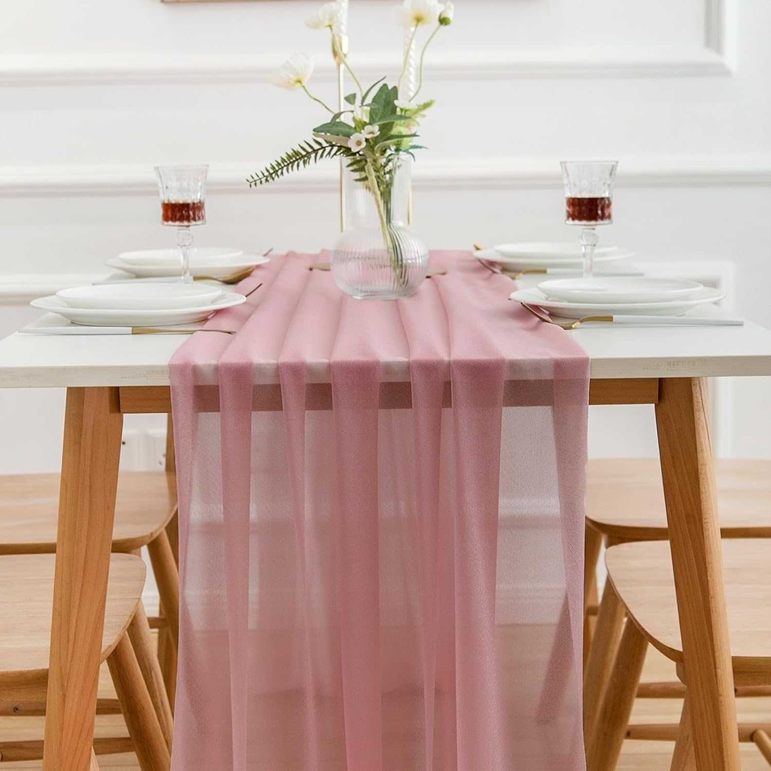 Bieżnik na stół 300 x 75 cm Różowy błyszczący