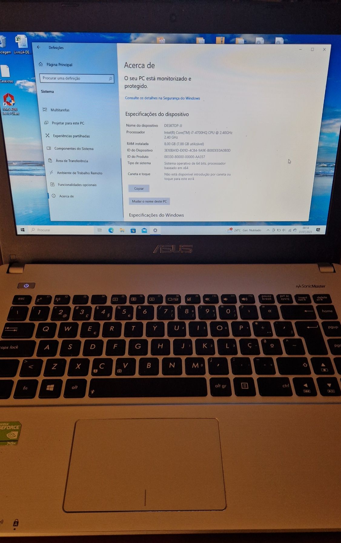 PC ASUS i7   8 GB RAM   250 GB disco