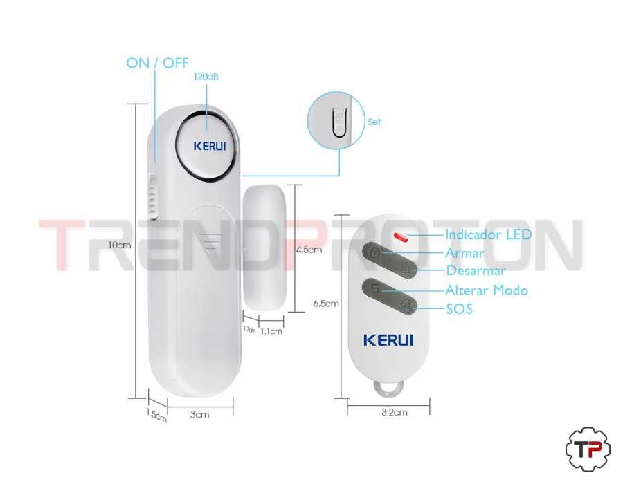Alarme de Porta KERUI c/ Sensor Magnético e Comando 120dB