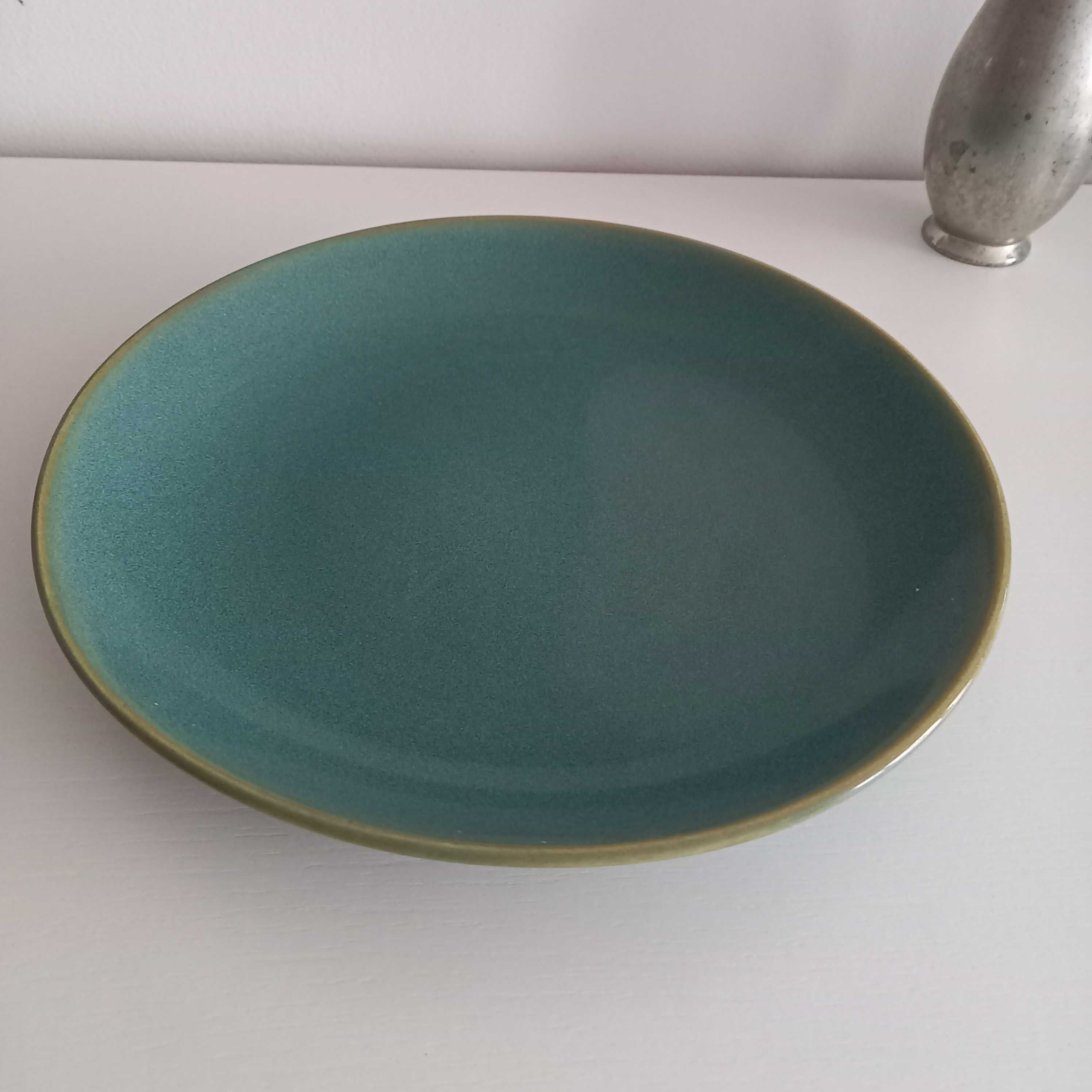 Designerski duży 27 talerz ceramiczny miętowy zielony okrągły vintage