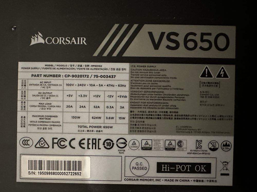 Zasilacz Corsair VS650 650W 80PLUS BOX