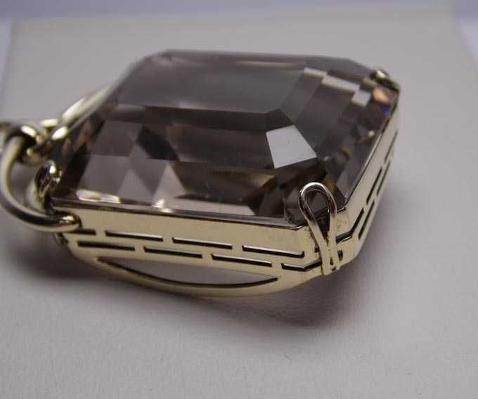 Art deco okazały kwarc dymny 92,5 ct. Srebro złocone.