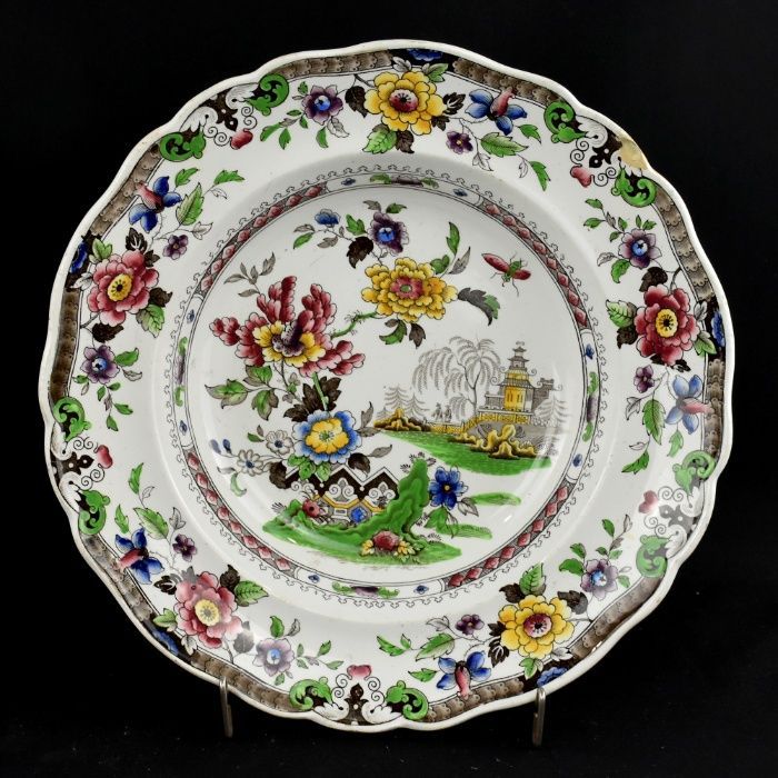 Par de pratos aiança Zachariah Boyle 'Chinese Flora' XIX (1823a 1828)