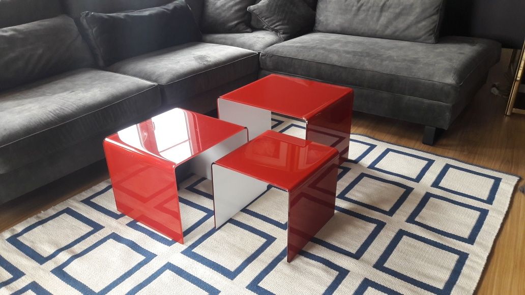 Komplet 3 szt Nowoczesny Designerski Szklany Stolik Kawowy Priam