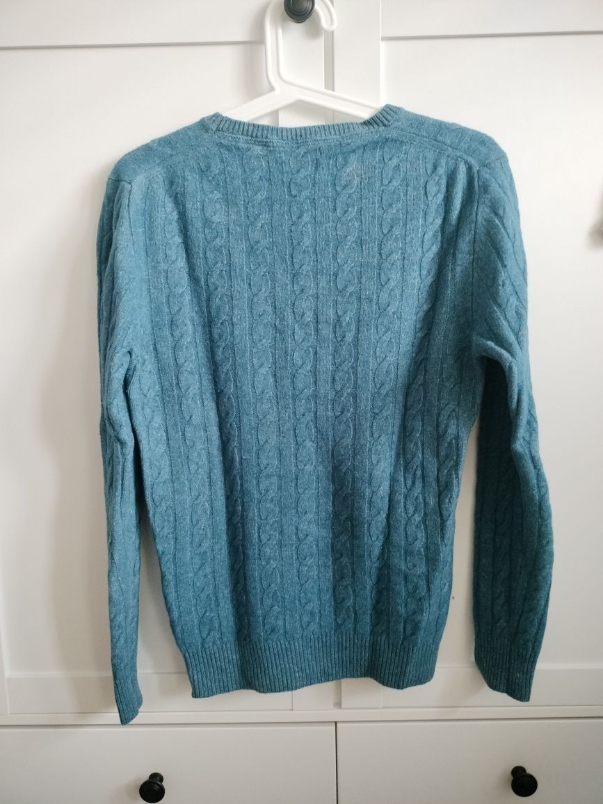 Niebieski turkusowy sweter wełna len massimo dutti M 38 granatowy