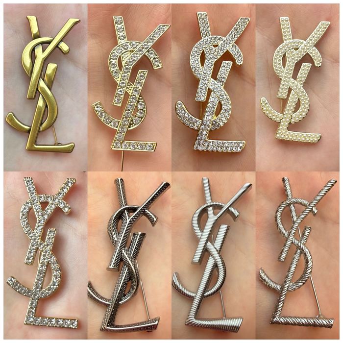 Broszka YSL złota z cyrkoniani