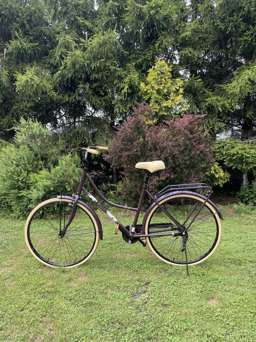 Piękny retro Rower miejski damka creme vintage fiolet