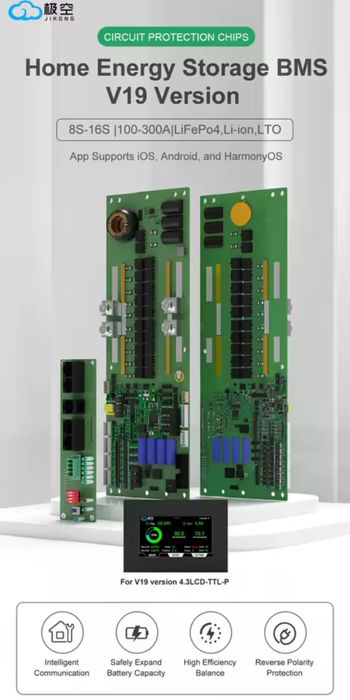 Комплект БМС  V19 JK BMS PB2A16S20P + екран 4,3 v19