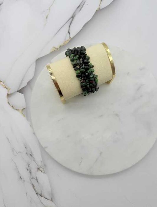 Zoisyt z rubinem - przeplatana bransoletka z kamieni naturalnych