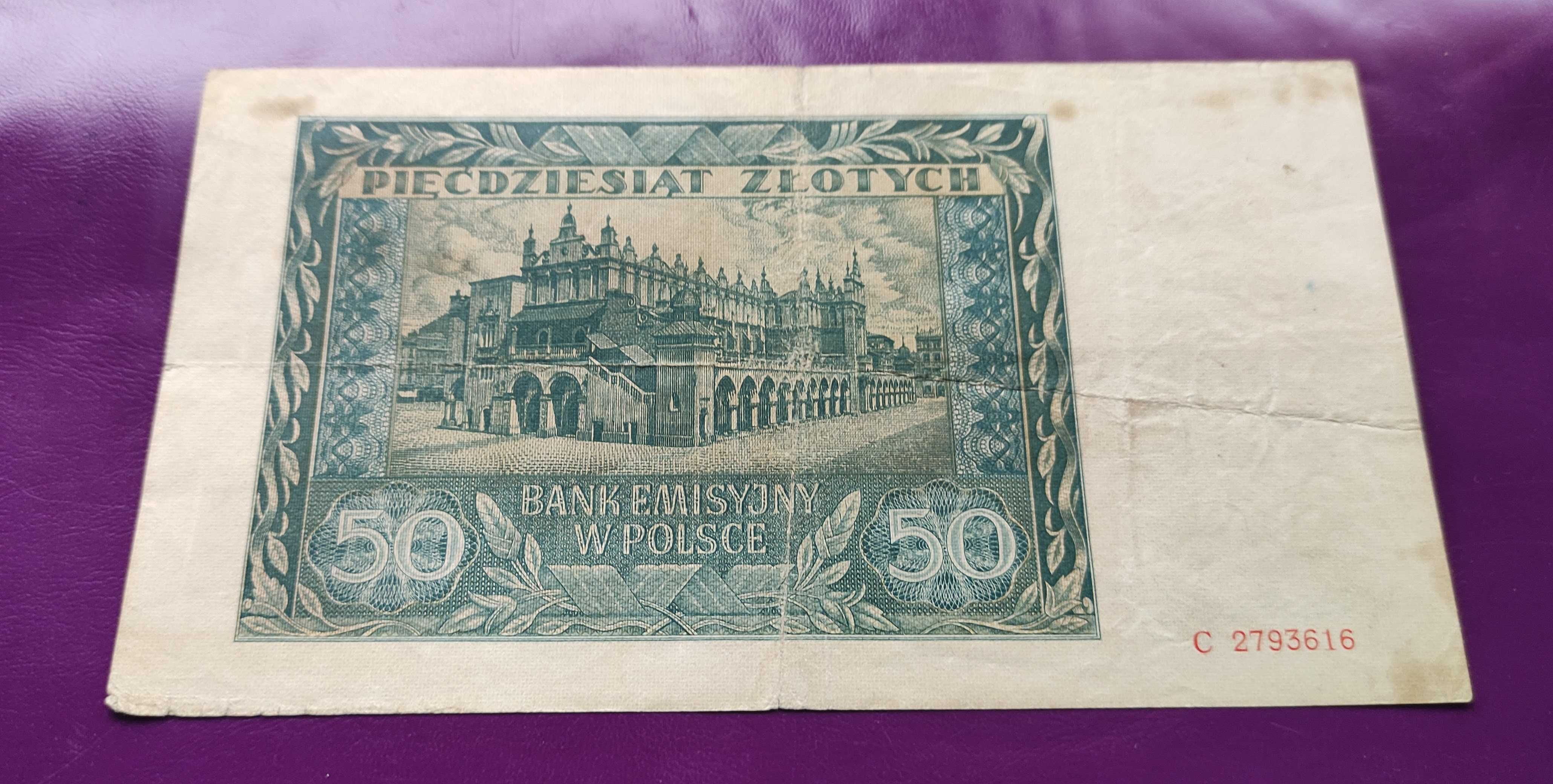 Banknot GG 50 złotych 1941 Seria C - Ładny !
