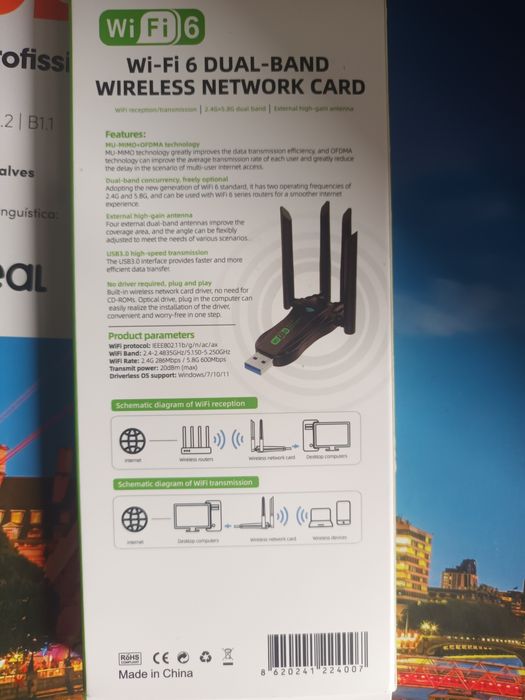 Receptor USB de Wifi + Bluetooth de Alta Velocidade