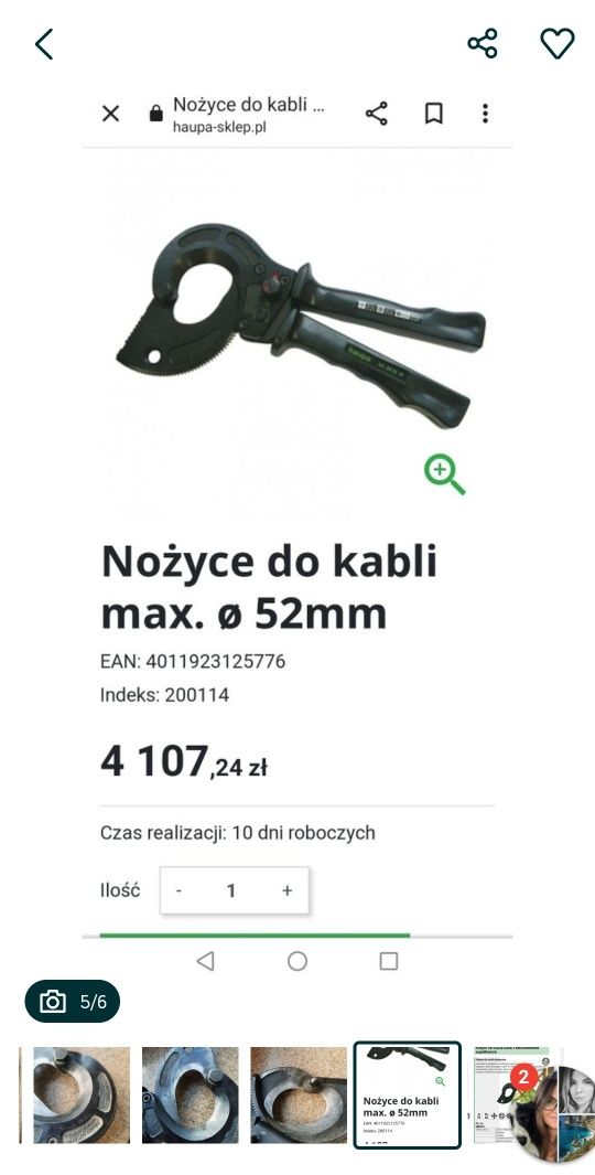 Nożyce do kabli Haupa max średnica 52mm