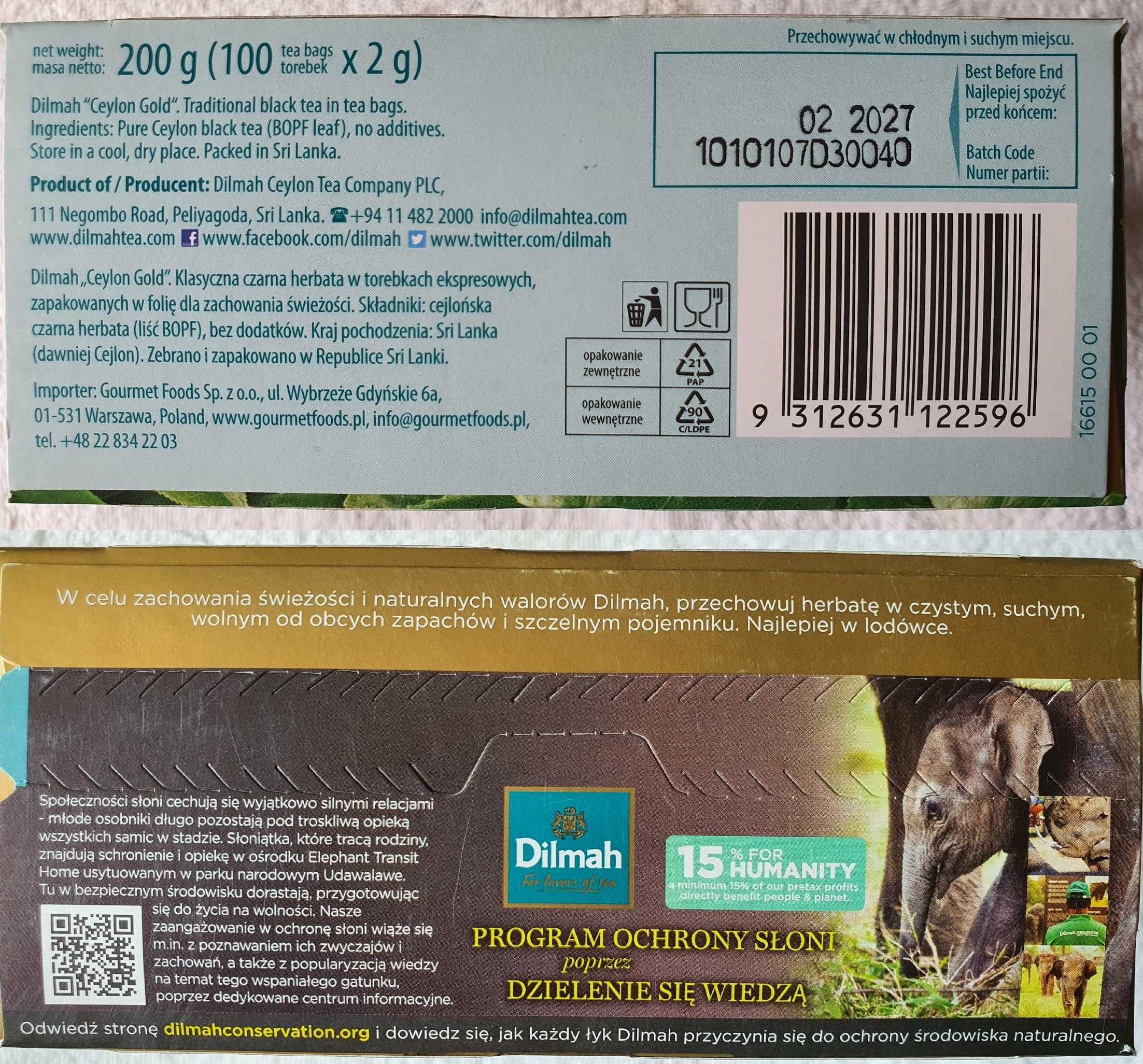 DILMAH Ceylon Gold - herbata czarna ekspresowa 100 torebek x 2g