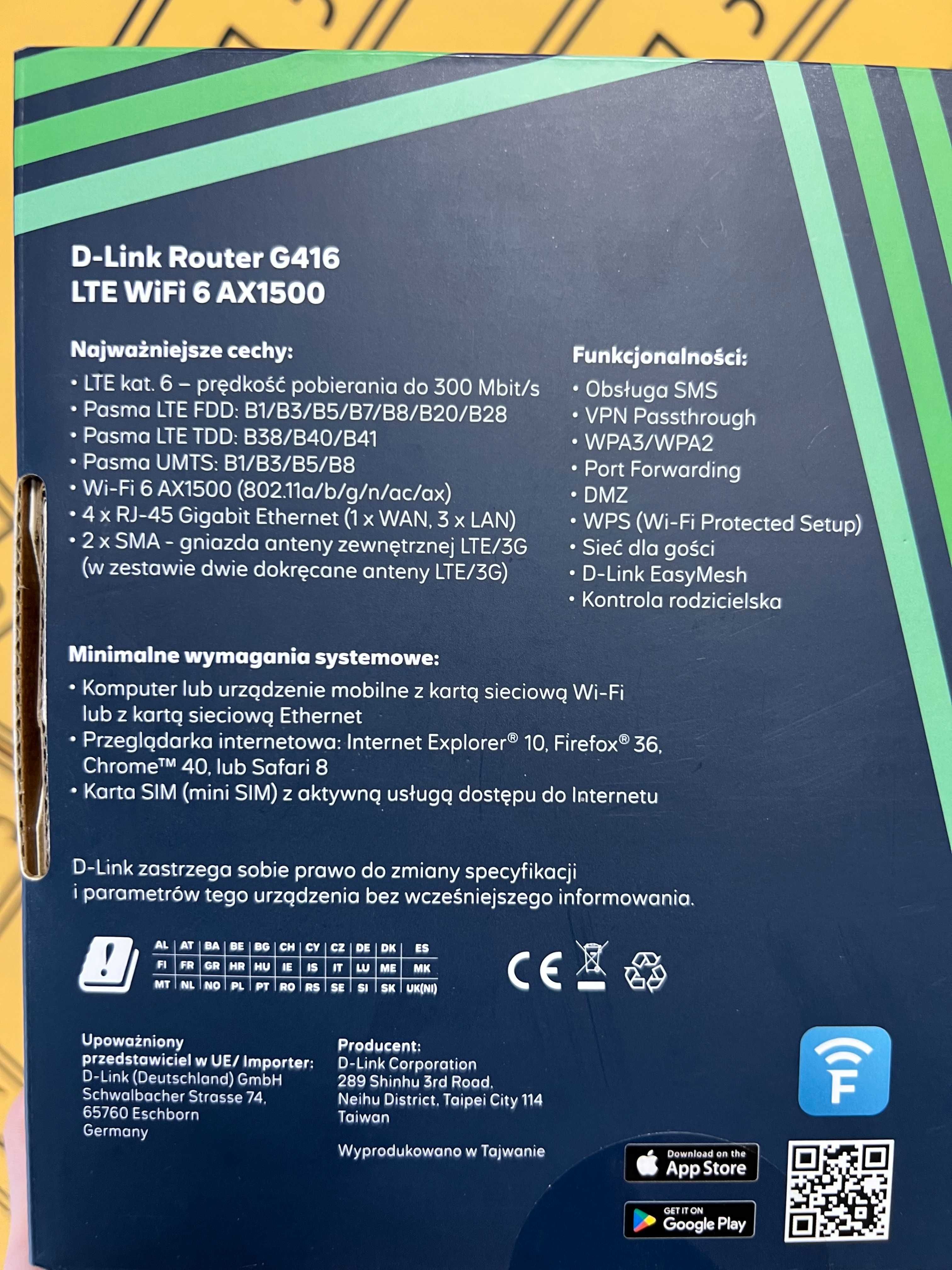 NOWY!!! Router D-Link G416 LTE WiFi 6 AX1500 od Lombard HaloGSM