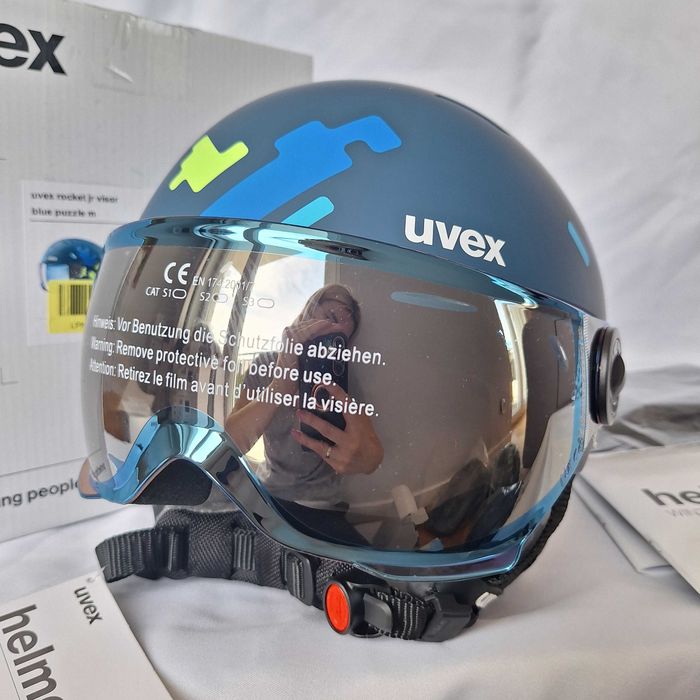 Kask narciarski dziecięcy Uvex Rocket Jr Visor Blue Puzzle S 51-55cm