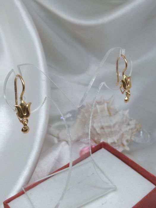 Piękne złote kolczyki tulipany, złoto Golden rose 583