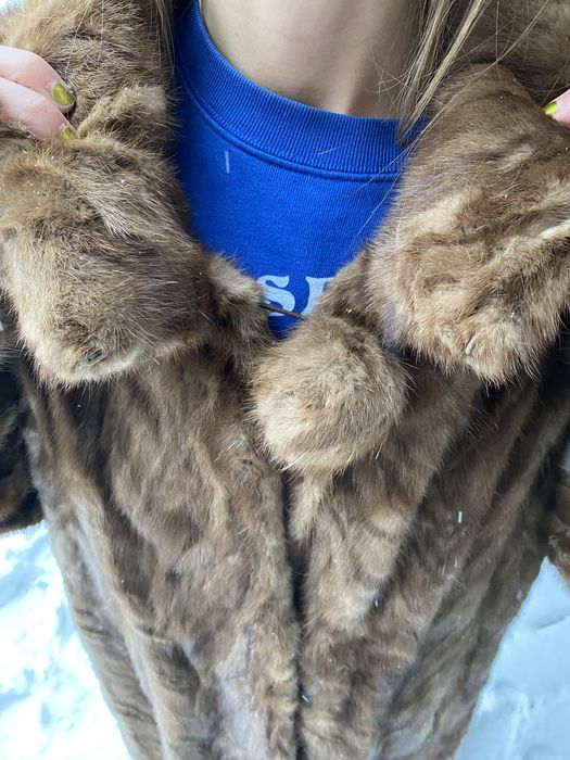 Długie naturalne futro norki boczki norek karmelowe jasno brązowe