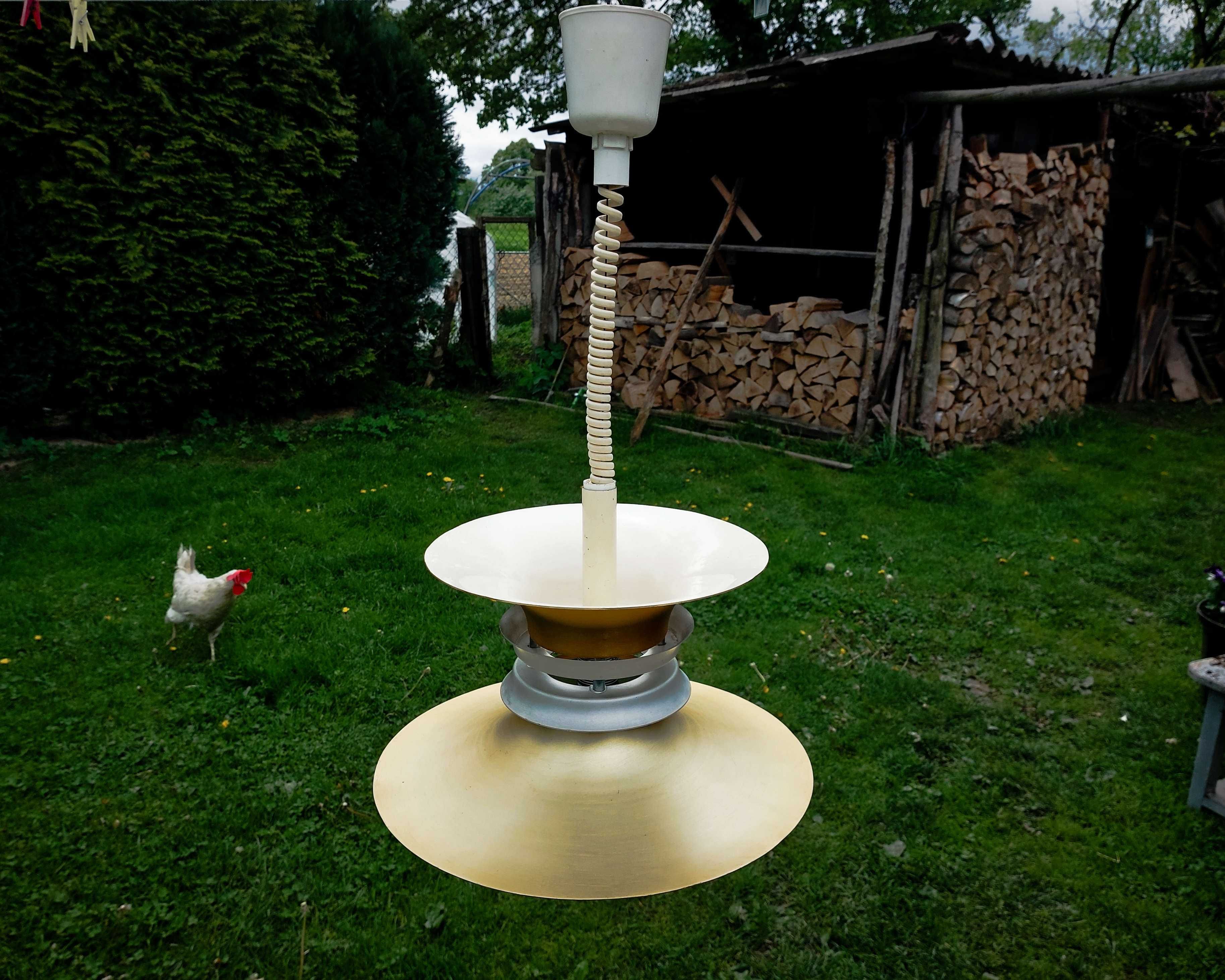 Lampa wisząca Polam Poznań PRL aluminium złocone