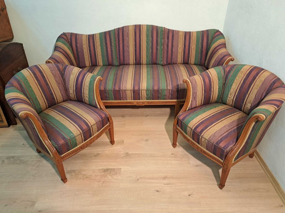 Sofa kanapa fotele wypoczynek Ludwik Filip francuski jedwab XIX w