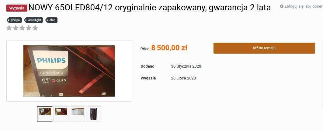 65`Philips 65OLED804/12 Uszkodzona matryca