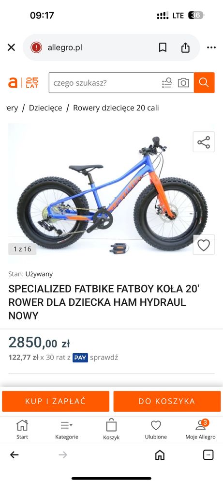 Rower chłopięcy FATBIKE Stan bdb mało używany