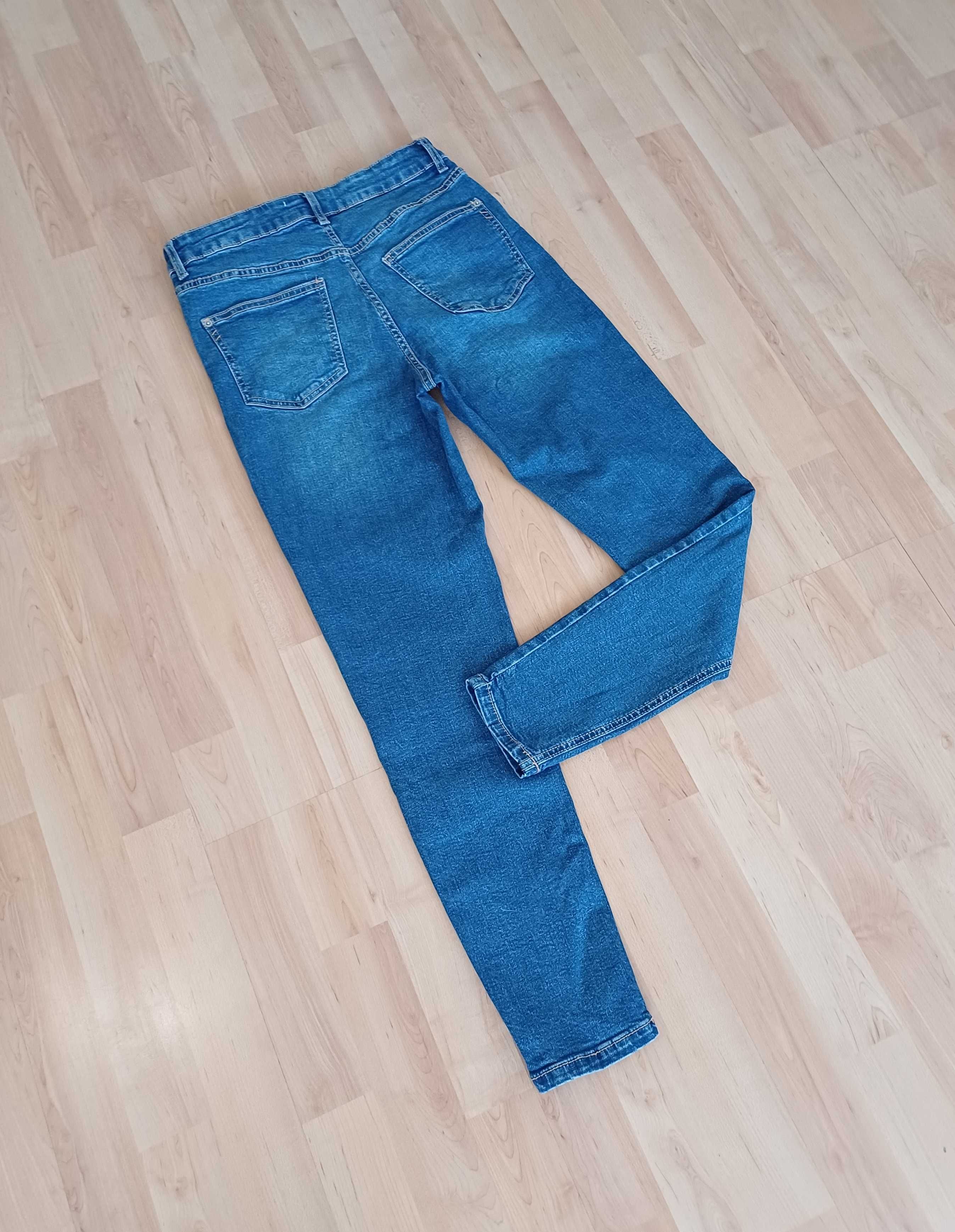 Spodnie długie damskie dżinsowe z wysokim stanem wąskie nogawki 38/M