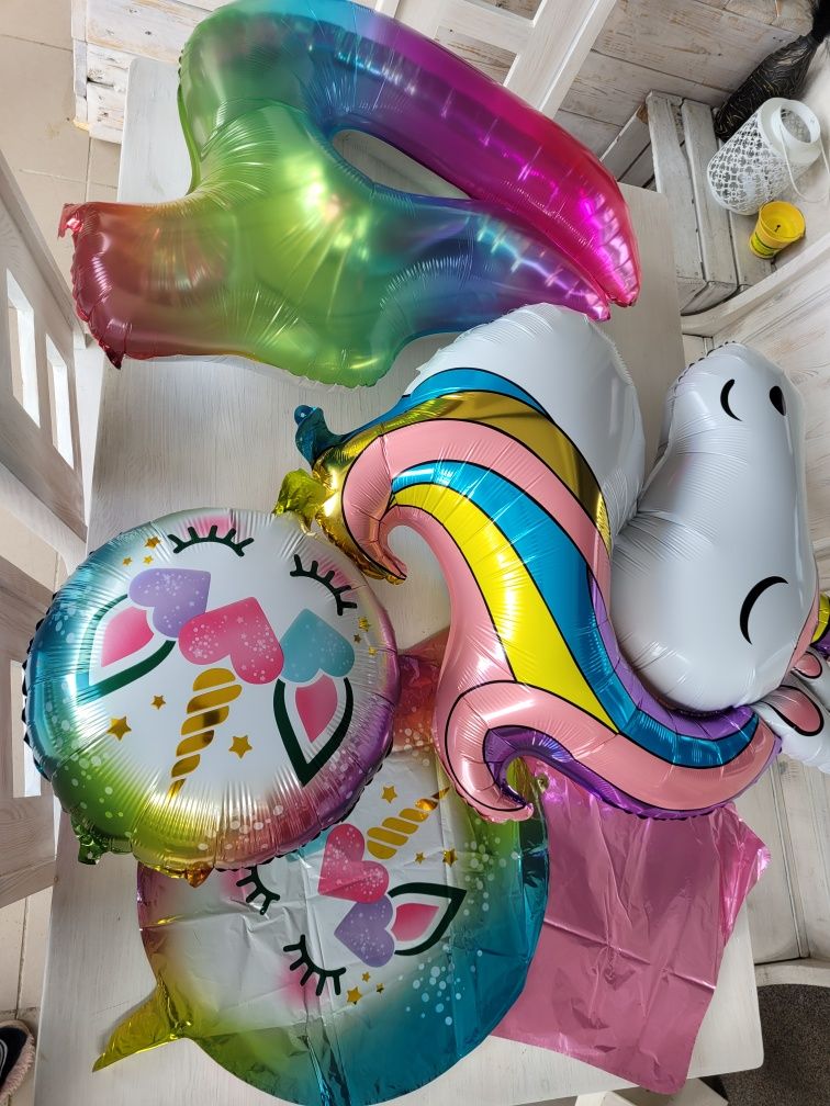 Unicorn zestaw jednorożca na 4 urodzinki ozdoby na tort sukienka 104