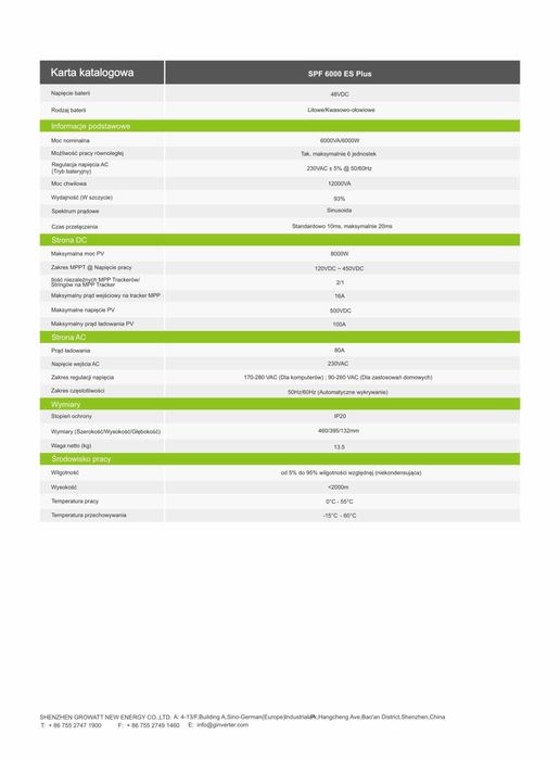 Zestaw OFF-GRID PV 8kW + Growatt SPF 6000ES + Magazyn 15kWh