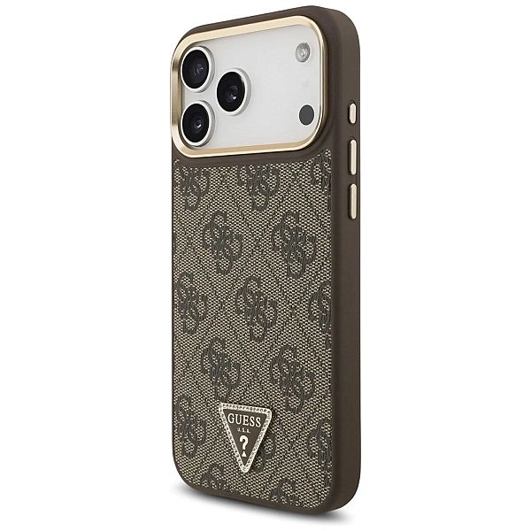 Etui Guess 4G Triangle Logo MagSafe na iPhone 17 Pro Max - brązowo-zło