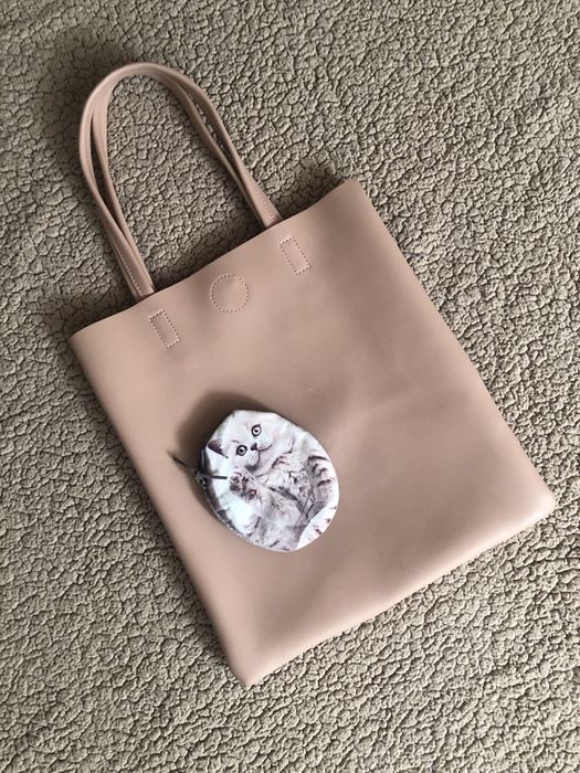 Сумка-шопер пудрова MINISO + подарунок гаманець з кошеня