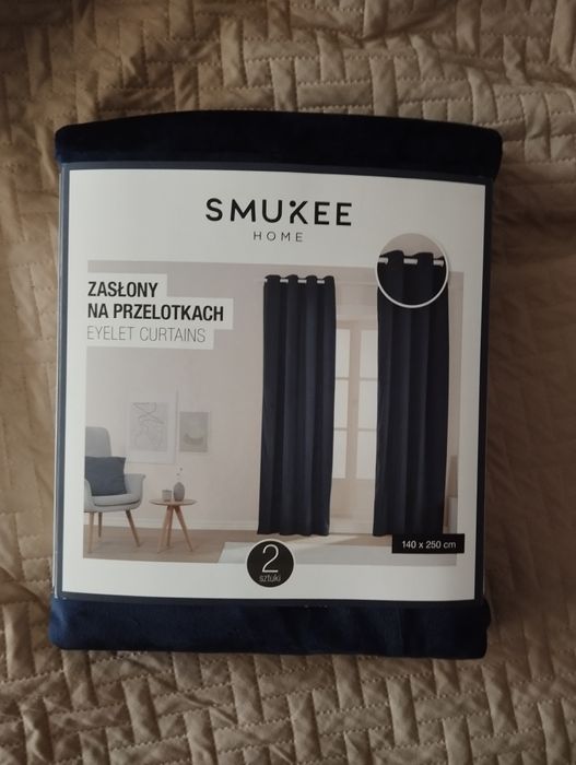 Dwie granatowe zasłony aksamitne welurowe 2x zasłona Smukee na kółkach