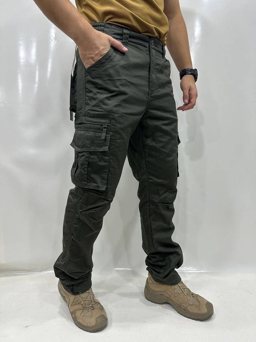 Чоловічі штани карго великих розмірів зимові Loshan олива і чорні.