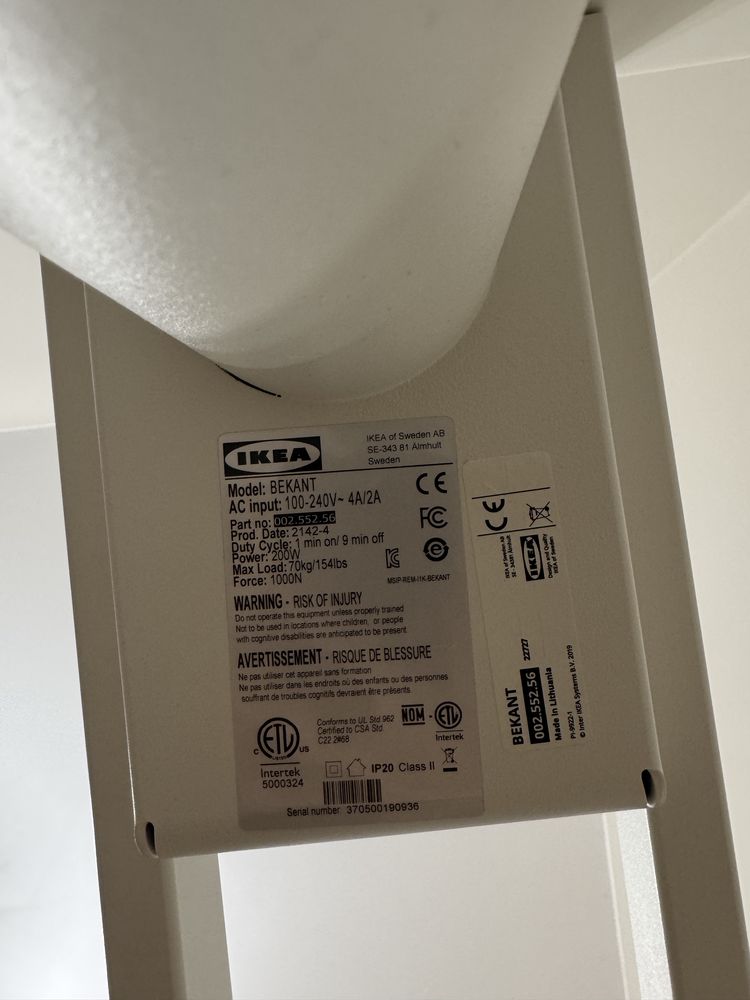 Ikea Bekant 160x80 nogi regulowane do biurka