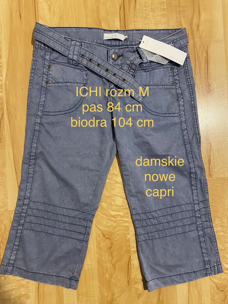 ICHI M damskie niebieskie nowe spodenki capri rybaczki lato Vintage