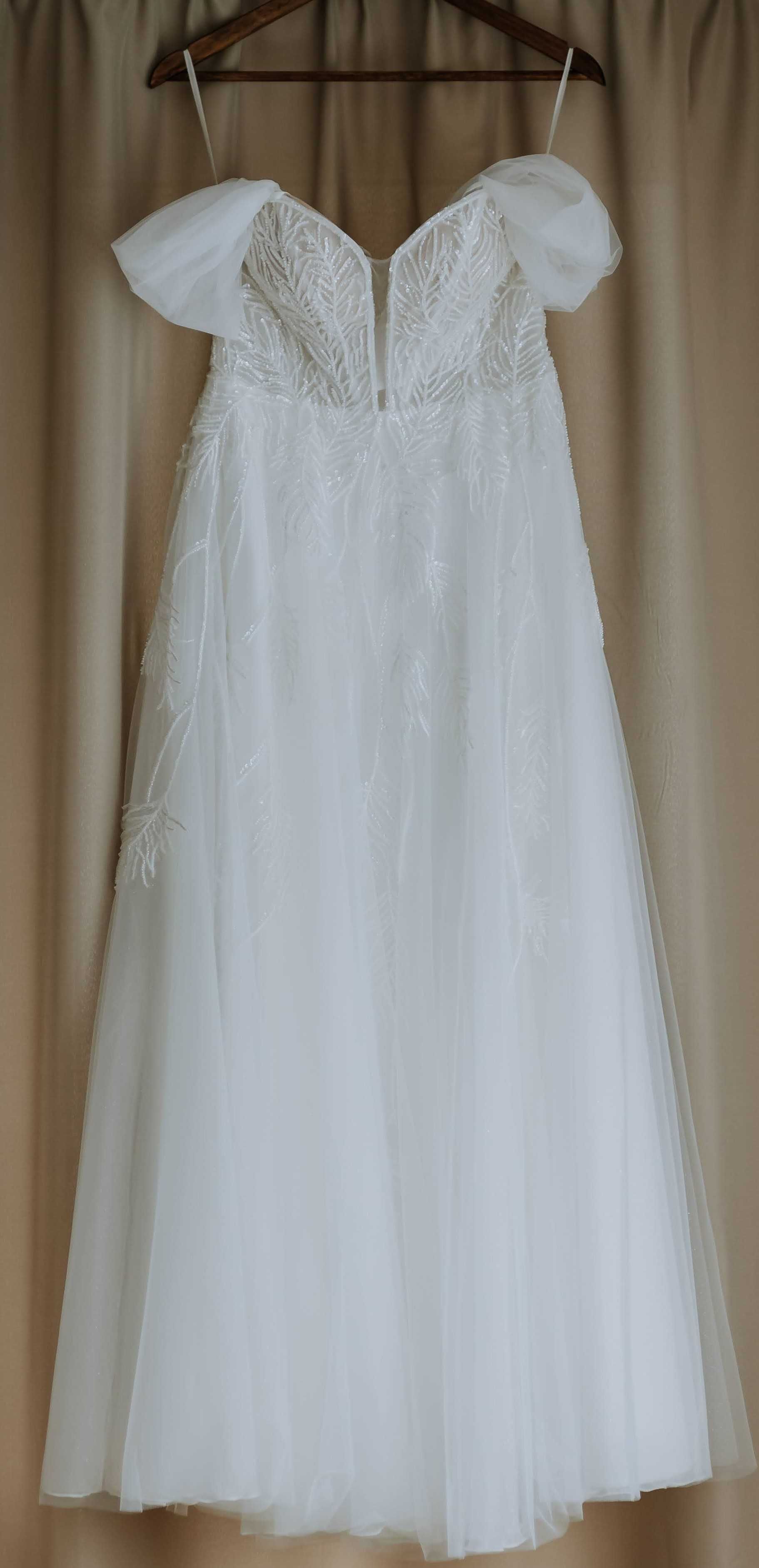 Piękna suknia ślubna z pufkami | 2 welony w zestawie | szyta na wymiar