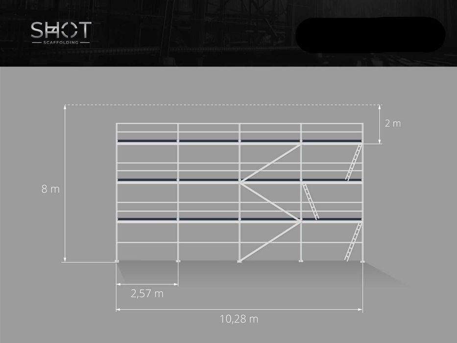 Elewacyjne rusztowanie fasadowe typ Baumann ~ 87 m2 ~ podest 2,57 m