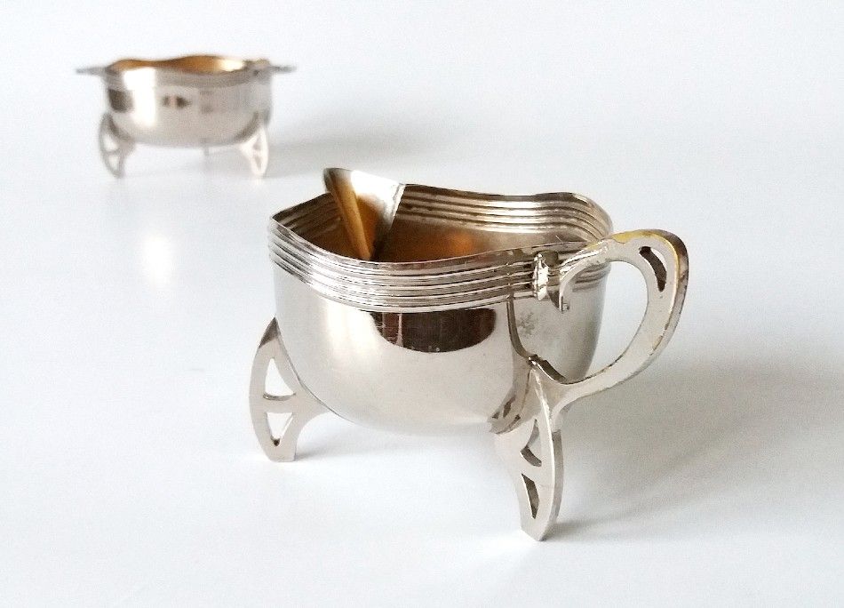 Mlecznik Cukiernica Zestaw środka stołu Art Deco metalowy UNIKAT punca