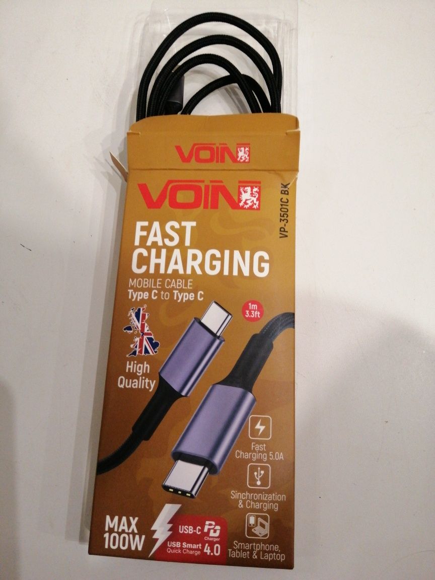 Кабель Voin 3501C BK, Type C to Type C,5A, QC4. 0