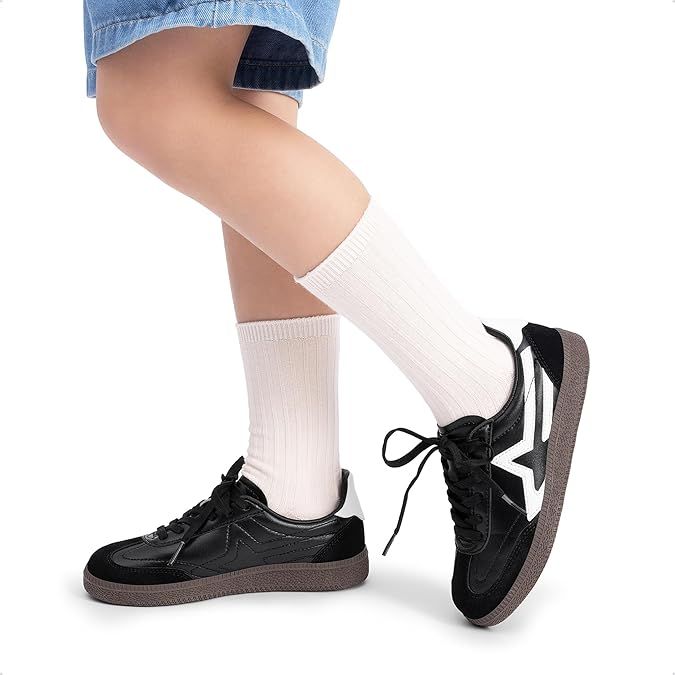 DREAM PAIRS Modne Trampki Dziecięce z Gwiazdką, Czarne/Białe 35 EU