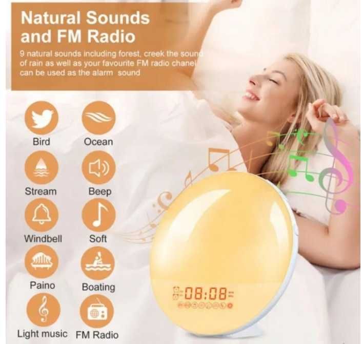 Cyfrowy Budzik Symulacją Wschodu i Zachodu Słońca, Alarmy ttst1306