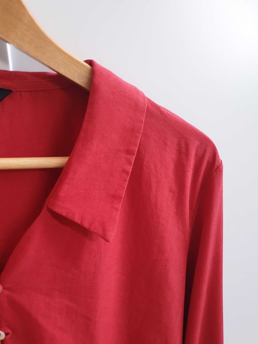 Burgundowa czerwona bluzka koszula lyocell wiązana z przodu Zara 34 36