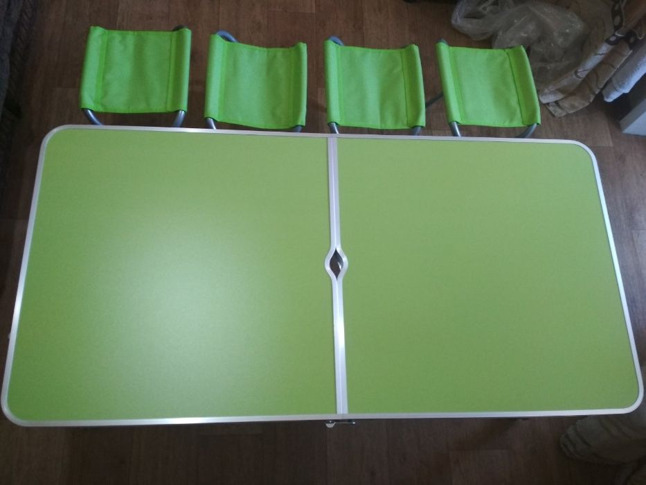 Стол чемодан складной алюминиевый усиленный + 4 стула зеленый