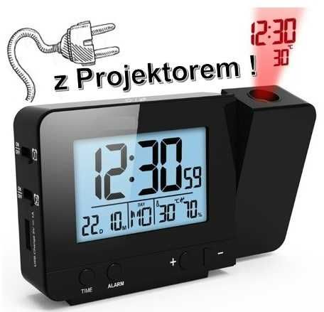 Zegar z Projektorem Termometr Wilgotność Zasilanie Przewodowe