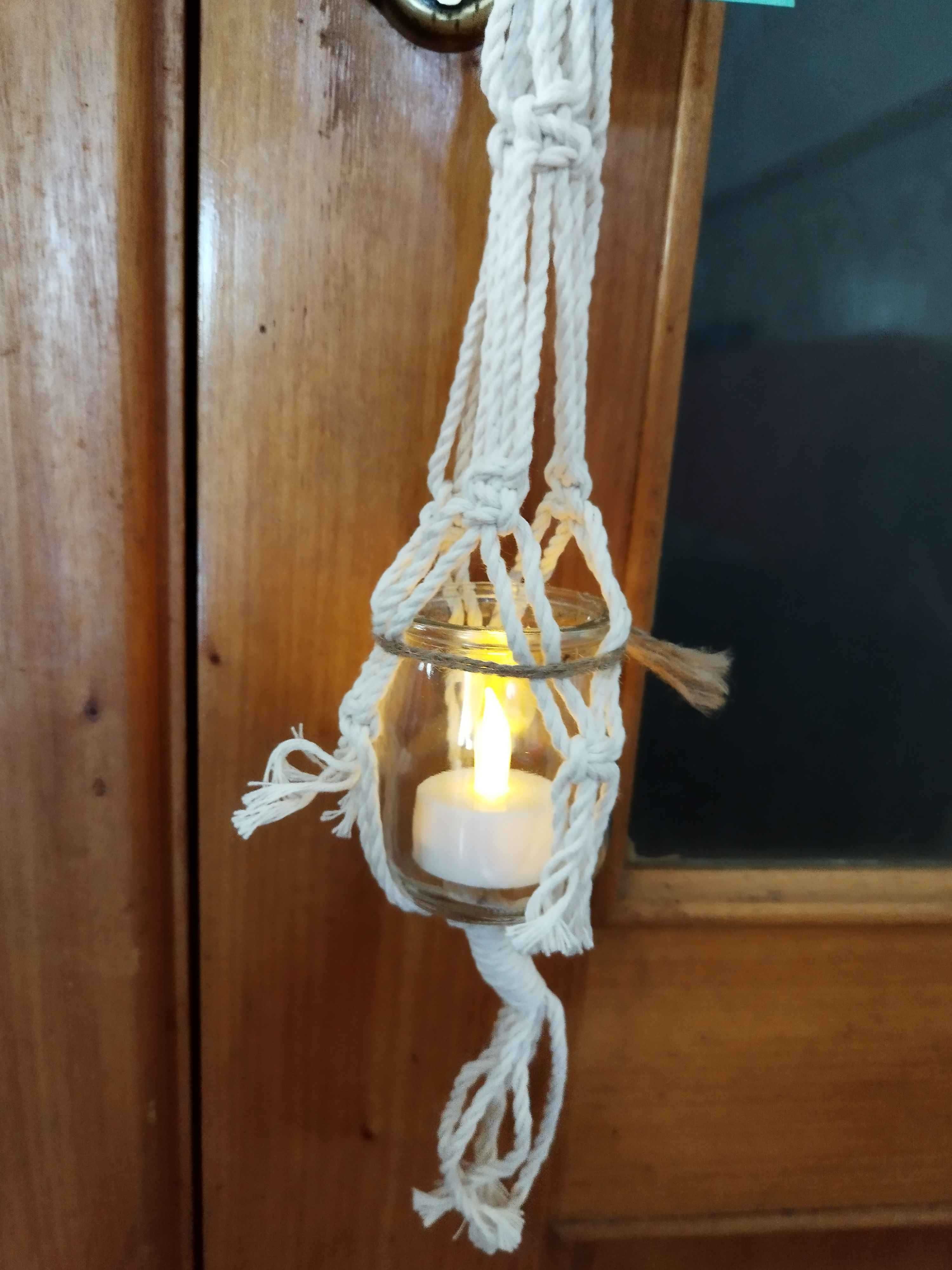 Porta-Velas de Macramé Feito à Mão