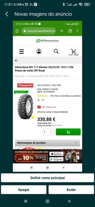 Pneus Silverstone MT-117 Xtreme 33x10.50 e parachoque afn samurai