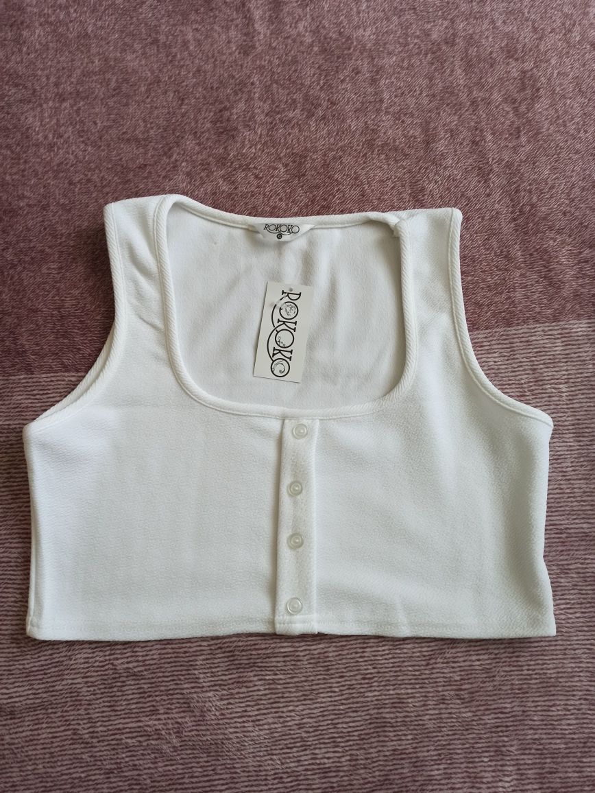 Biały crop top z guzikami XL 42