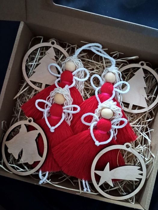 Aniołki świąteczne zawieszki ozdoby na choinkę makrama  prezent zestaw