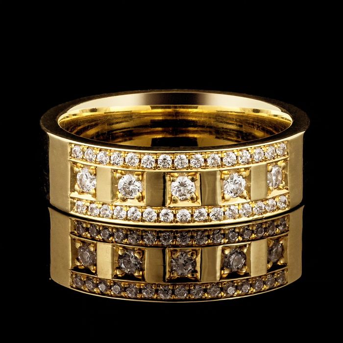 Obrączka złota z diamentami VS pasek diamentów, rząd diamentów 750